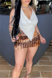Sexy Tie Dye Bandage Backless Halter Sleeveless Two Pieces