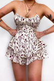 Sexy Print Leaves Backless Flounce U Neck Loose Rompers