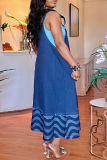 Casual Patchwork Pocket Backless Spaghetti Strap Sleeveless Loose Denim Dresses