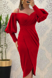 Casual Solid Patchwork Off the Shoulder Long Sleeve Dresses