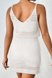 Sexy Solid Hollowed Out See-through Backless Swimwears Cover Up
