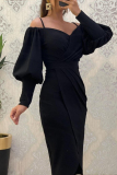 Casual Solid Patchwork Off the Shoulder Long Sleeve Dresses