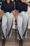 Casual Patchwork Contrast Plus Size High Waist Wide Leg Patchwork Trousers