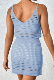 Sexy Solid Hollowed Out See-through Backless Swimwears Cover Up