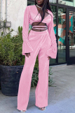 Sexy Casual Solid Bandage V Neck Long Sleeve Two Pieces