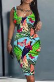 Casual Print Basic U Neck Vest Dresses