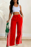 Casual Patchwork Draw String Pocket Contrast Loose Mid Waist Wide Leg Patchwork Bottoms