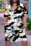 Casual Camouflage Print Patchwork V Neck Short Sleeve Short Sleeve Dress