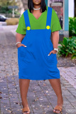 Casual Patchwork Contrast V Neck Short Sleeve Short Sleeve Dress