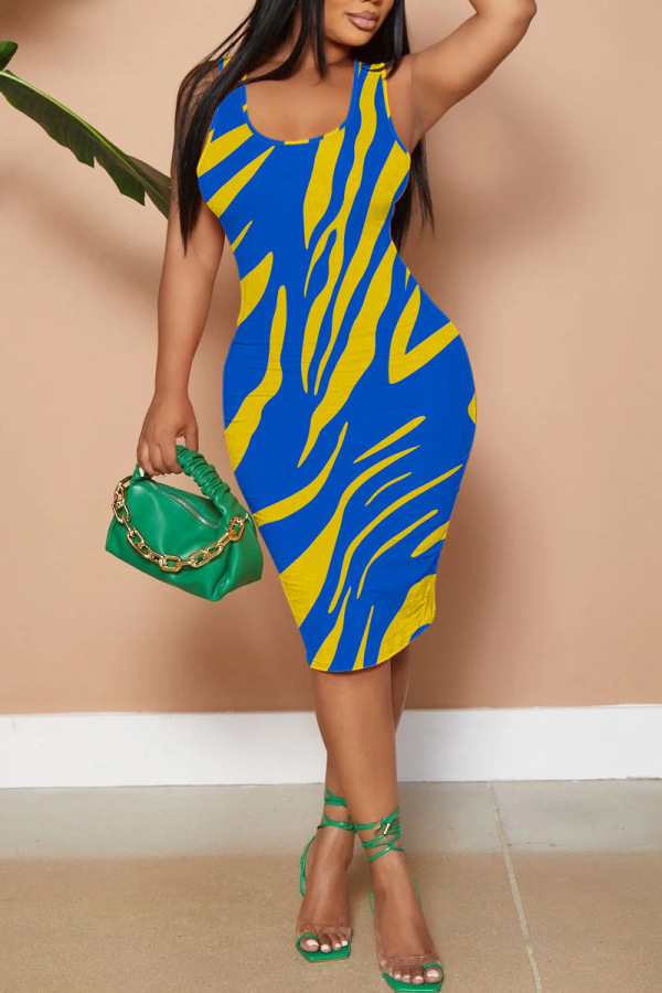 Casual Print Basic U Neck Vest Dresses