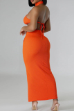 Casual Solid Bandage Patchwork Backless Slit Turtleneck Sleeveless Two Pieces