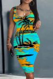 Casual Print Basic U Neck Vest Dresses