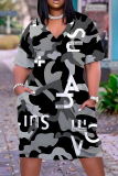 Casual Camouflage Print Patchwork V Neck Short Sleeve Short Sleeve Dress