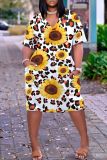 Casual Print Basic V Neck Short Sleeve Short Sleeve Dress