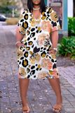 Casual Print Basic V Neck Short Sleeve Short Sleeve Dress