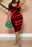 Casual Print Basic U Neck Vest Dresses