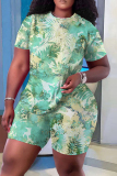 Casual Print Basic O Neck Plus Size Two Pieces