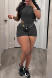 Sexy Solid Patchwork Pocket O Neck Skinny Rompers
