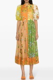 Casual Print Patchwork POLO collar Long Dresses