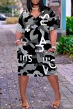 Casual Camouflage Print Patchwork V Neck Short Sleeve Short Sleeve Dress