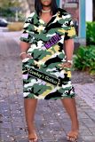 Casual Camouflage Print Patchwork V Neck Short Sleeve Short Sleeve Dress