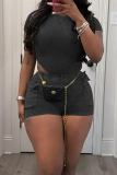 Sexy Solid Patchwork Pocket O Neck Skinny Rompers