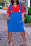 Casual Patchwork Contrast V Neck Short Sleeve Short Sleeve Dress
