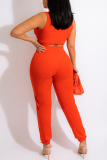 Sexy Casual Solid Metal Accessories Decoration Vests Pants Sleeveless Two Pieces