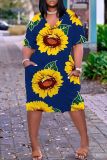 Casual Print Basic V Neck Short Sleeve Short Sleeve Dress