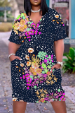 Casual Print Basic V Neck Short Sleeve Short Sleeve Dress