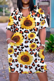 Casual Print Basic V Neck Short Sleeve Short Sleeve Dress