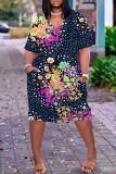 Casual Print Basic V Neck Short Sleeve Short Sleeve Dress
