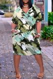 Casual Camouflage Print Patchwork V Neck Short Sleeve Short Sleeve Dress