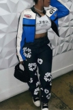 Casual Print Basic High Waist Straight Denim Jeans