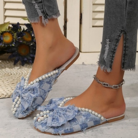 Casual Hollowed Out Patchwork Pearl With Bow Round Shoes