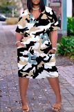 Casual Camouflage Print Patchwork V Neck Short Sleeve Short Sleeve Dress