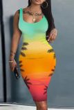 Casual Print Basic U Neck Vest Dresses
