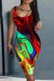 Casual Print Basic U Neck Vest Dresses