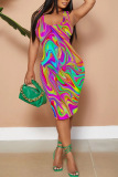 Casual Print Basic U Neck Vest Dresses