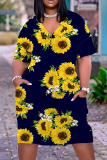 Casual Print Basic V Neck Short Sleeve Short Sleeve Dress