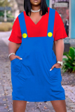 Casual Patchwork Contrast V Neck Short Sleeve Short Sleeve Dress