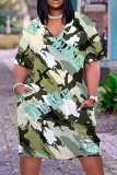 Casual Camouflage Print Patchwork V Neck Short Sleeve Short Sleeve Dress