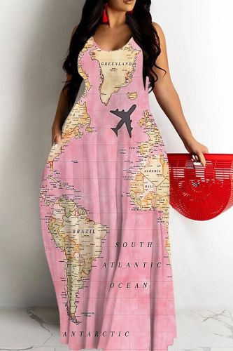 Sexy Casual Print Backless Spaghetti Strap Long Dresses