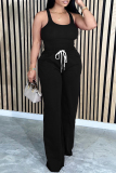 Casual Solid Patchwork Draw String U Neck Sleeveless Two Pieces