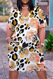 Casual Print Basic V Neck Short Sleeve Short Sleeve Dress