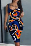 Casual Print Basic U Neck Vest Dresses