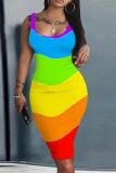 Casual Print Basic U Neck Vest Dresses