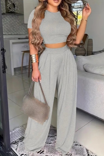 Casual Solid Basic O Neck Short Sleeve Two Pieces