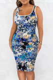 Casual Print Basic U Neck Vest Dresses