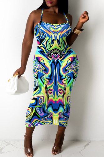 Sexy Casual Print Backless Spaghetti Strap Sleeveless Dresses